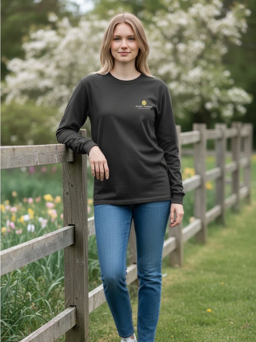 Simply Southern Black Long Sleeve Shirt with Small Logo and glittery pineapple